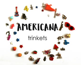 Americana Theme I Spy trinkets, I spy bag bottle fillers, 1-3cm, Set of 33