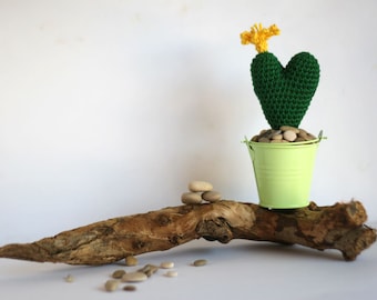 Crochet Heart Cactus, Valentine's romantic gift, Potted cacti plant, Decorative cactus home decor, Office decor, 12-15cm, 1 cactus
