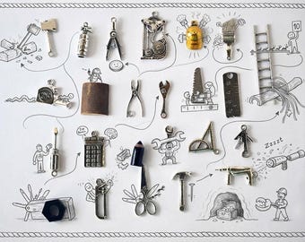 Tools theme I Spy trinkets, 1-3cm, Set of 25