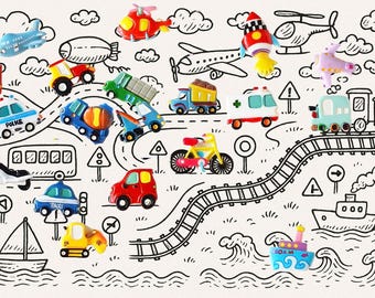 Cycle, Vroom & Cruise: I Spy trinkets cabochons – Transportation Theme Air, Land and Sea Vehicles,  Set of 20