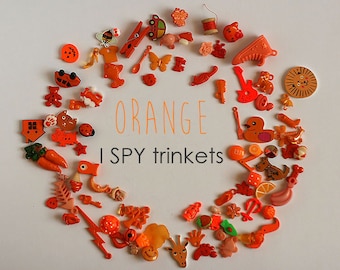 Orange I Spy Trinkets, Rainbow I spy bottle/bag filler, 1-3cm, Set of 20/50/100