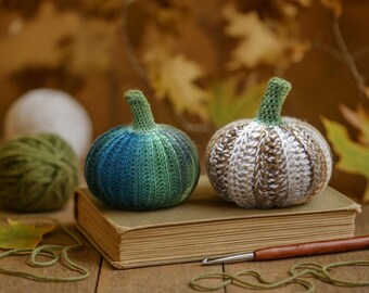 Сrochet pumpkins, Table centerpiece, Autumn Fall Thanksgiving Halloween decor, Harvest Rustic ornament, 11-13cm (4.5-5"), Set of 2