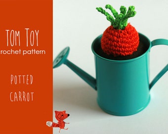 Potted carrot Crochet PATTERN, Potted plants collection by TomToy, DIY cute home decor, Easy quick crochet project