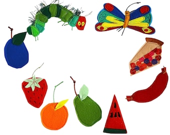 Caterpillar Felt pieces, 4-6x6-8cm, Set of 9