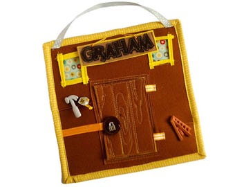 Boy Dollhouse pocket for TomToy Felt "paper" doll, Fabric doll house carrier, Wall dollhouse, 20x20cm