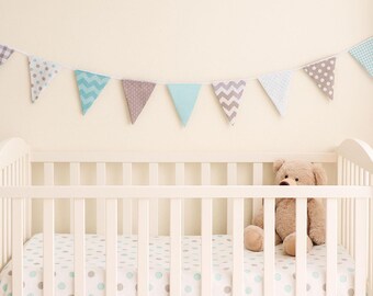 Style on a String: 2 Looks in 1, Fabric Bunting for Home Decor and Parties in colors- Nautical, Pastel, Halloween, Monochrome, 2m length