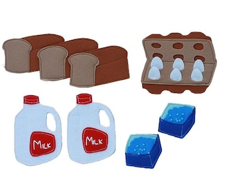 Felt food pieces, felt eggs, milk, bread, Pretend food, Play food, Felt board pieces, 3-10cm, 1 pcs - Choose your set