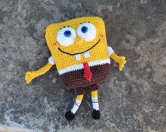 Handmade Crochet SpongeBob SquarePants Doll – Fun Kids Room Decor, Playtime Amigurumi Plush, Cartoon Fan Gift, 17cm
