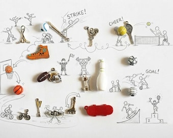 Sports theme I Spy trinkets, 1-3cm, Set of 20