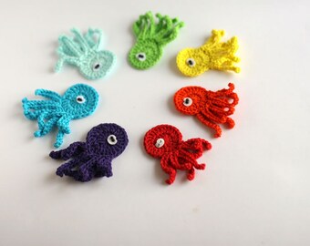 Rainbow octopus/jellyfish, Colorful Rainbow Crochet applique, Sew on applique, Kids patches, Nautical décor, 7-8cm, 1 piece/Rainbow set