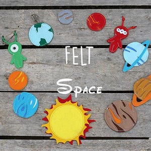 Felt planets pieces, 3-8cm, Set of 9 pcs