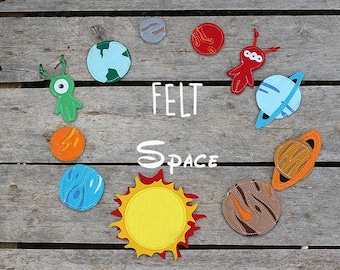 Felt planets pieces, 3-8cm, Set of 9 pcs