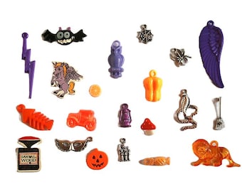 Pumpkin I Spy trinkets set, I spy bag bottle filler, Cartoon buttons beads charms pendants miniatures findings, 1-6cm, Set of 20