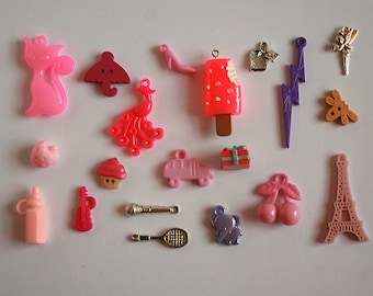 France I Spy trinkets set, I spy bag bottle filler, Cartoon buttons beads charms pendants miniatures findings, 1-6cm, Set of 20
