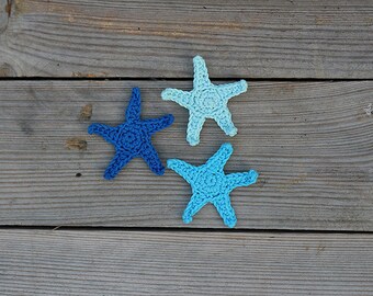 Starfish Crochet applique, Colorful rainbow sea stars, Beach theme Decor, Nautical embellishment, Crochet blanket applique, 6cm, Set of 3