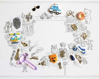 Police theme I Spy trinkets, 1-5cm, Set of 20