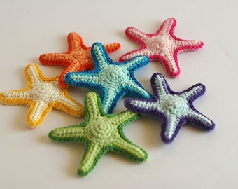 3D Starfish crochet applique, Colorful rainbow sea stars, Bright colors and Pastel colors starfish, Custom color choice, 8.5cm, Set of 2