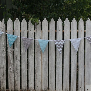 Fabric Bunting Party decor different colors: Nautical red blue, Pastel mint grey, Halloween orange black, Monochrome black&white, 2m length image 8