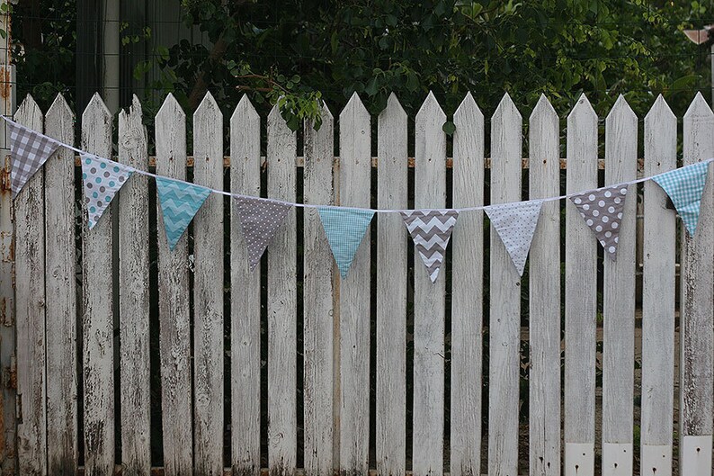 Fabric Bunting Party decor different colors: Nautical red blue, Pastel mint grey, Halloween orange black, Monochrome black&white, 2m length image 8