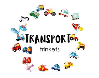 Transportation theme I spy trinkets, 1.5-3.5cm, Car shaped cabochons, Set of 20