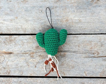 Crochet Cactus Saguaro, crochet Pendant Charm, Christmas ornament, nature green Amigurumi, Keychain charm