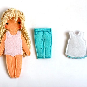 Individual Dressing outfits for Felt paper doll, Pretend play, Gift for a girl, 1 outfit of your choice image 7