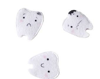 Finger Puppet Tooth Set handmade by TomToy, 4x5cm tooth, Set of 3