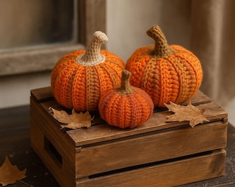 Pumpkin Pair - Cozy Crochet Fall Decor, Autumn Harvest Table centerpiece, 12cm diameter, 2 pcs