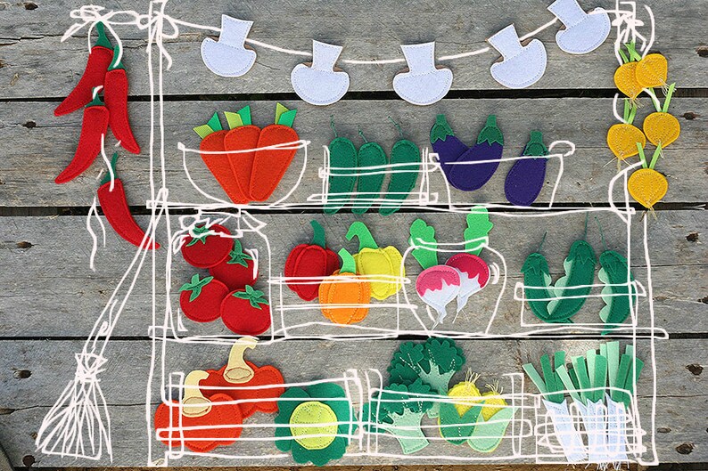 Felt play food vegetables Custom finish magnetic charm Felt veggies pieces 2.5-7cm 1 piece Handmade by TomToy