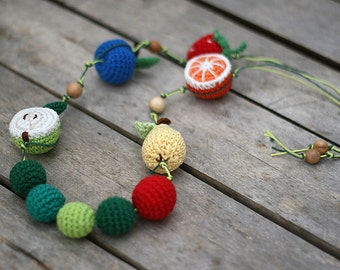 Nursing necklace, Teething necklace The very hungry caterpillar, Crochet jewelry, Handmade baby wearing toy