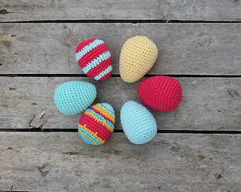 Crochet Easter Eggs, Colorful bright Home décor, Handmade by TomToy, 6 pcs