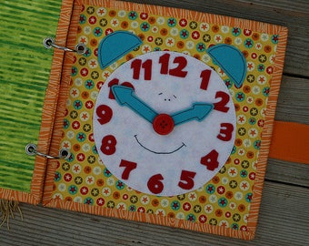 Clock page for custom built Quiet Book by TomToy, Time telling, Fabric Busy book pages, 20x20cm, Single page