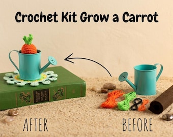 Crochet Kit Potted carrot, DIY crochet project to make your own crochet home decor