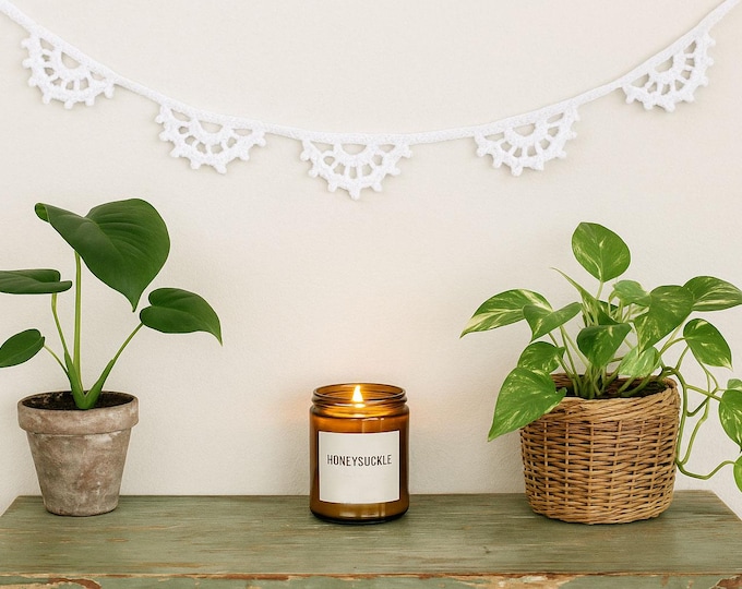 Featured listing image: Laced in Grace – Crochet Bunting, Doily Garland, Romantic Retro Wall decor, Custom color, 1 yard