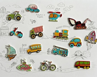 Wheels, Wings & Waves: I Spy Transportation Fun theme I spy trinkets-buttons, 1.5-3.5cm,  Set of 15