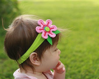 Flower Crochet applique, Pink crocheted flower, Custom color choice, Headband embellishment, 7cm, 1 flower