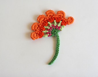 Pompom flower Crochet applique, Orange crocheted flower, scrapbooking embellishment, Party decor, Summer decor, Spring decor, 1 flower