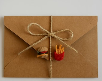 Miniature crochet hamburger and fries chips, Dollhouse  Mini fast food, 2cm, 2 pcs set