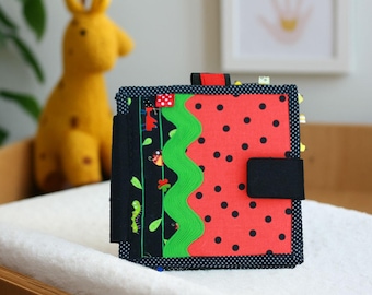 Little Quiet book Black Bugs, Ready to ship, First birthday gift, Baby busy book,  17x17cm, 6 pages