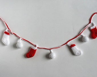 Crochet Christmas socks Bunting, Garland, Banner, Christmas Decor, Wall Decoration, Christmas tree decoration, Christmas gift, 87 cm