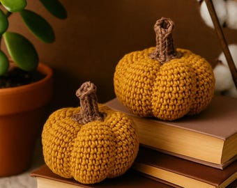 Handmade Crochet Pumpkin – Mustard, Cream, Beige – Rustic Fall Decor