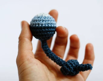 Knot Rattle, Crochet baby rattle, Newborn toys, Baby boy toy, Baby toy,  Navy blue/ Rainbow
