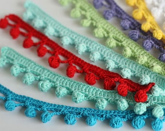 Hand crocheted pompom trim, Crochet Edging Ribbon