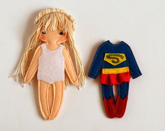 Individual Superhero Dress up outfits for Felt "paper" doll: Batman, Captain America, Superman, Superwoman and more,  1 outfit