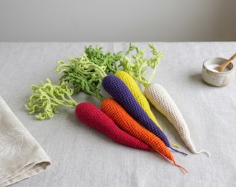 Crochet rainbow carrot, Carrots of many colors Colorful Home decor Play food vegetables Kitchen decor Photo props, Set of 5