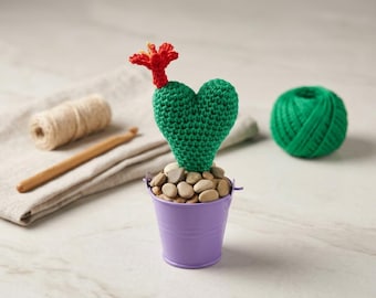 Heart & Hues – Custom Color Crochet Heart Cactus in a Tin Pail