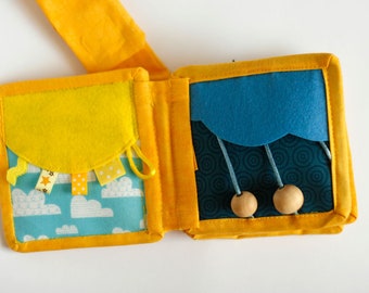 Mini quiet book - Flip, Pull, Play Anywhere, Soft Sensory Travel Fabric Activity Book , 10x10cm, 6 pages