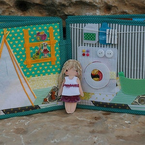 Dollhouse with felt paper doll, Handmade by TomToy, Quiet book for girls, Fabric Felt doll house, 20x20cm, Custom 2-12 pages image 6