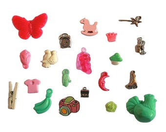 Tulip I Spy trinkets set, I spy bag bottle filler, Cartoon buttons beads charms pendants miniatures findings , 1-4cm, Set of 20