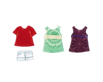 Summer Dressing set for TomToy Felt "paper" doll, dress 4x5cm, Set of 6 outfits